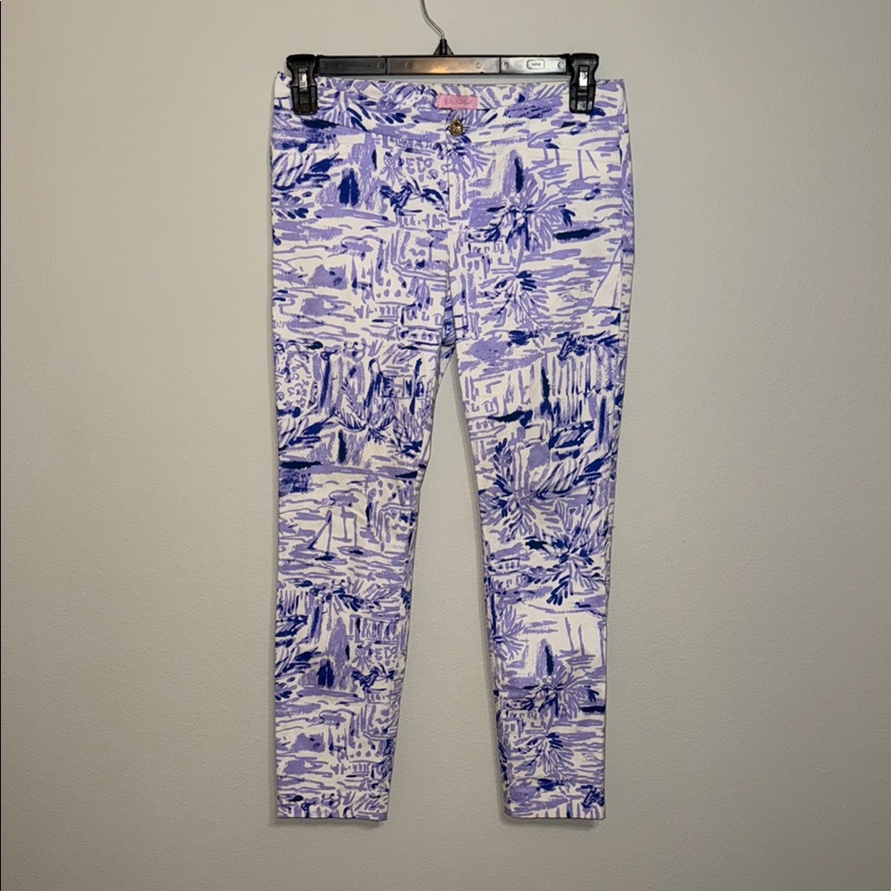 Lilly Pulitzer Kelly Ankle Skinny Fit Purple and White Cropped Pants size 4. B1 - Picture 1 of 5